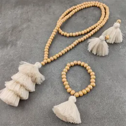 Colares de pingentes jóias de moda Bohemian Tassel Colar longo Khaki Wooden Beads 2022 Mulheres Retro Declaração Preséu de Presente de Natal