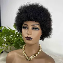 Short Kinky Curly Human Hair Wigs Straight Remy Brazilian Wig for Black Women Full Machine Made Glueless With Bangs 220609