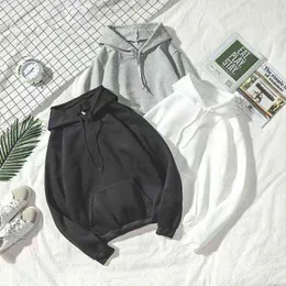 Män hoodies tröjor fleece pullover coat löst unisex casual hipster match iögonfallande toppar svart grå vit fast färg l220704