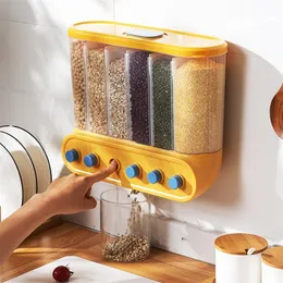 2L Food Grains Storage Tank Box Sealed Moisture Proof Rice Buckets Wall Mounted Organizer Kitchen Bulk Classified Container 220629