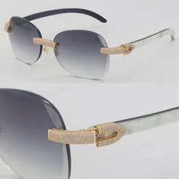 Nowy mikro utwardzony luksusowy diamentowy zestaw bezbarwnych okularów przeciwsłonecznych Oryginalny biały wewnątrz czarny bawół róg rama 18K złota c dekoracje męskie kobiece okulary Wielkość: 60-18-140mm
