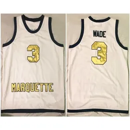 Nikivip Marquette Golden Eagles College Dwyane Wade #3 White Retro Basketball Jersey Mens Tritched أي رقم رقم القمصان