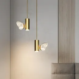 Lâmpadas pendentes Luz nórdica Luxo Luxo Creative Quarto Cristal Butterfly Butterfly Simples Modern Bedide Bedside Small LED ChandelierPenda