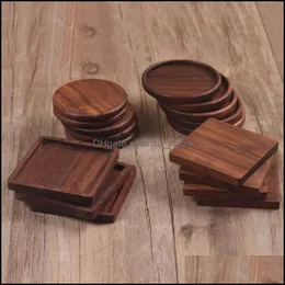 Mats Pads Table Decoration Accessories Kitchen Dining Bar Home Garden Ll Wooden Coasters Black Walnut Coffee Tea Cup Dha07