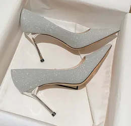 Kvinnor i toppklass Sier Wedding Crystal Stiletto Bridal High Heel med äkta läderfestskor plus storlek 35-40