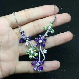 Kedjor Natural Amethyst Olivine Necklace 925 Sterling Silver Luxury Chain Banket Prom Gift. Vackra smycken.