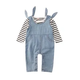 مجموعات الملابس الربيع ولدت infnat baby boy girl girl stripe t-shirt pants bants saps romper outfit baby's 0-18mclothing