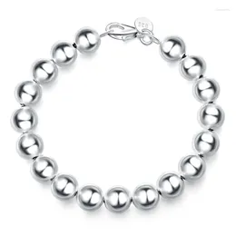 Fili di perline 925 Sterling Silver 10mm solido/cavo braccialetto di perline lisce per le donne moda matrimonio festa di fidanzamento gioielli di fascino Inte22