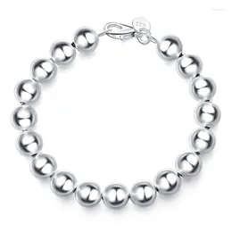 Beaded Strands 925 Sterling Silver 10mm Solid/Hollow Smooth Beads Bracelet For Women Fashion Wedding Engagement Party Charm Jewelry Inte22