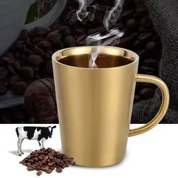 Coffee Mugs 350ml Portable Stainless Steel Double-Layer Coffee Cup Double Wall Water Cups Heat-insulated Anti-scald Beer Mug Coffee-drinkware Gift ZL0953