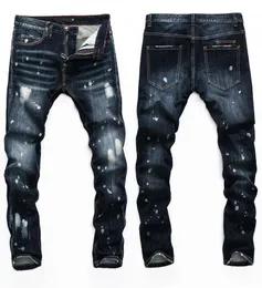 Męskie dżinsy punkowe w stylu men marki niebieskie rozciągające męskie menów szczupłe dżinsowe spodnie pp czaszki proste spodnie dla