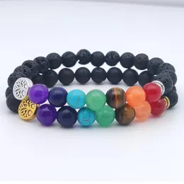 Beaded Strands Tree Seven Chakra Healing Beads Bracelet 8mm Black Lava Stone Women Men Buddha Friendship Strand Jewelry Fawn22