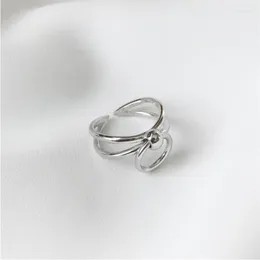 Ringos de cluster Yikuf88 925 Sterling Silver Weeding Ring Jewlelry Luxury Grande linha de círculo duplo abrindo jóias finas para mulheres Edwi22