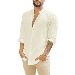 Linho de linho de algodão Camisetas de longa duração de verão colar de cor sólida colar de colar de colar de praia casual rits size 220813