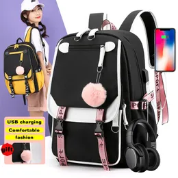 BPZMD Kadın Kızlar Okul Sırt Çantaları Anti Hırsızlık USB Ücretli Sırt Çantası Su Geçirmez Çanta Çantaları Teenage Seyahat Çantası 220624GX