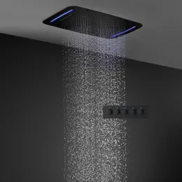 욕실 고품질 4 기능 LED 샤워 세트 304 스테인레스 스틸 마사지 강우 폭포 샤워 헤드 키트 목욕 온도 조절 수도꼭지