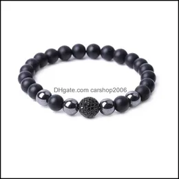 Charm Bracelets Micro Pave Cz Disco Ball Bead Black Stone Bracelet Women Men Yoga Hand String Jewelry Friendship Gift Drop Carshop2006 Dh6S8