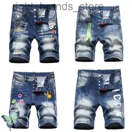 Calças curtas masculinas finas de verão com estiramento rasgado hip hop calças sino para homens jeans da moda shorts Con Pintura W220806