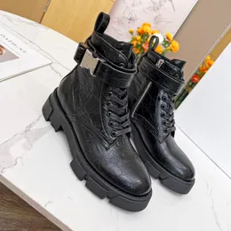 Woman Boots Black Leather Biker Boots with Stretch Fabric Lady Combat Ankle Boot Flat Shoes Size 35-42