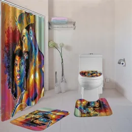 4 PcsSet Bathroom Shower Curtain African American s Black Girl Bath Mat Rug Y200613