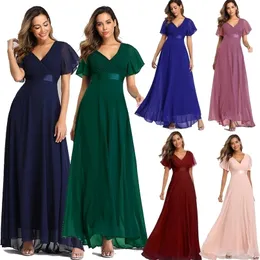 Aftonklänningar xukthhc elegant vneck ruffles chiffon formell aftonklänning vestidos de fiesta klänning för bröllopsfest 220705