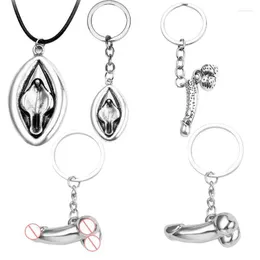 Keychains Fashion Reproductive Organs Key Chains Silver Color Alloy For Men Sexy Penis Pendant Vaginal Skeleton Genitals Bag Car Keychain Fr