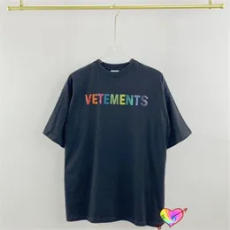 Schwarzes Vetements-T-Shirt mit Strasssteinen für Herren und Damen, 1 1, hochwertiges T-Shirt, Farbe, leicht übergroße Tops, 220628