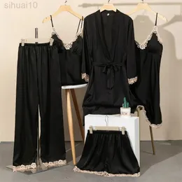 Herfst Nieuwe Nachtkleding Vrouwen Sexy Kant Patchwork Kimono Robe Gown Zijdeachtige Homewear Nachtjapon Casual Intieme Lingerie Badjas L220803