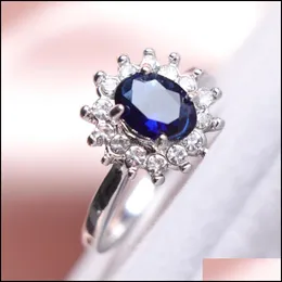 Bandringe Schmuck Mode Big Blue Stone Ring für Frauen Charme Silber Farbe CZ Hochzeit Versprechen Verlobung Damen Accessoires Geschenke Drop Delive