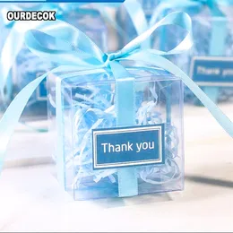 100 Sztuk / partia Clear Square Pvc Urodziny Pudełko Pudełko Wedding Favor Plack Chocolate Candy Boxes 5x5x5cm 220420