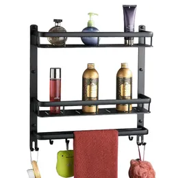 Mensole Bagno Black Space Alluminio Rack Multistrato Doppio Palo Con Ganci Accessori Americani YM-03Bagno