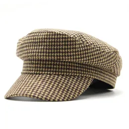 Basker vintage pläd hatt för kvinnor vinter ull boinas franska mode stickade hattar damer platt armé mössa bonnets flickor sboyberets