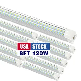 8ft LED-butiksljus 6000K 12000lm Jesled T8 Tube 120W Länkbara verktyg Taklampor Kallt vitt D-form Ljus för garageverkstadslagerkällare