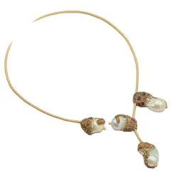 Collana di perla barocca bianca naturale mix di colore tormalina dorata cZ collare pavimentazione per le donne