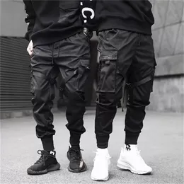 Men Ribbons Color Block Pocket Cargo Pants Black Harem Joggers Haruku Sweatpant Hip Hop Trousers Asian Size S-3XL