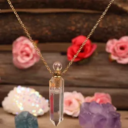Naturalny biały kwarcowy punkt perfum butelek wislarz w zawieszek fasetowany złoty kryształowy dyfuzor olejku eterycznego dla kobiet leczniczych biżuterii