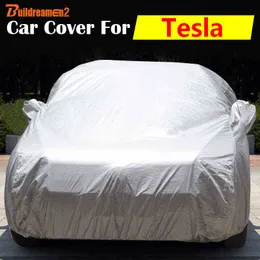 Buildreamen2 Outdoor Cover Cover Auto anty-UV Sun Shade Snow Rain Scata odporna na pokrywę Dowód Dopasowy dla Tesli Model X S H220425