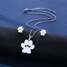 Ny stil mode härlig halsband smycken söt djur katt klo pendel kedja tass studörhängen set tillbehör gåva till kvinnor
