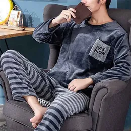 Men's Sleepwear Thicken Warm Flannel Pajamas Set Male Long Sleeved Cartoon Men's 220823