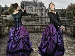 Amethyst Majestica Gothic Victorian Wedding Dress with velvet long sleeve jacket lace-up corset black outdoor punk bridal gowns