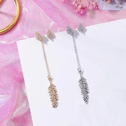 Korean Fashion Women Shiny Full Rhinestone Tree Leaf Drop Lovely Earrings Elegant Long Line Girl Ear Jewelry Accessories Dangle & Chandelier