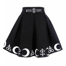 Harajuku Punk Rock Gothic Skirt Black Women Witch Moon Printed High Waist Star Print Goth Pleated Emo Alt Y2K Mini Skirts 220322