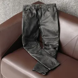 Men's Pants High Quality Genuine Leather Men Cowhide Mens Trousers Vintage Mortorcycle Autumn 2022 Pantalon Cuir Homme Pph26241