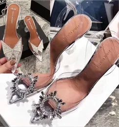 完璧な公式品質アミナ靴 Begum クリスタル装飾 Pvc スリングバック パンプス Muaddi 再入荷 Begum Pvc スリングバック 7 センチメートル 9 センチメートルハイヒール