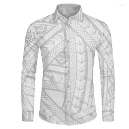 メンズドレスシャツプレタシホワイトボタンアップシャツ男性秋の長袖バレンティーサモアの部族のタトゥー印刷された特大のシャツ人のvere22
