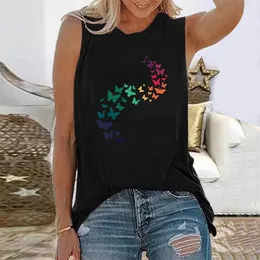 Seeyoushy un grupo de mariposas multicolores imprimir mujer camiseta harajuku moda sin mangas tee tops mujer ropa ropa mujer 220628