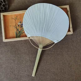 Bambu çerçeveli toptan beyaz yuvarlak el hayranları ve düğün partisi Hediye Hediyeler Kürek Kağıt Fan DH985