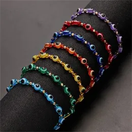 Rainbow Crystal Beads Blue Evil Eye Bracelet for Couple Men Women Adjust Rope Luck LGBT Friends Hand Braid Jewelry Gifts GC1069