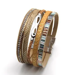 Charmarmband bohemläder för kvinnor magnetisk lås flerskikt wrap pärla mode armband armband armband juvelrycharm