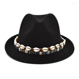 Eleganckie damskie czarne zimowe ciepły kapelusz męski Fedora Small Edge Classic Jazz Fell Wool Imitation F33 Wide Brim Hats Elob22